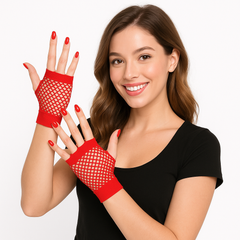 Vibrant Red Short Fishnet Gloves