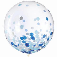 Transparent Confetti Latex Balloons, Blue & Silver, 24-Inch, Pack of 2
