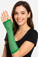Festive Green Long Fishnet Fingerless Gloves