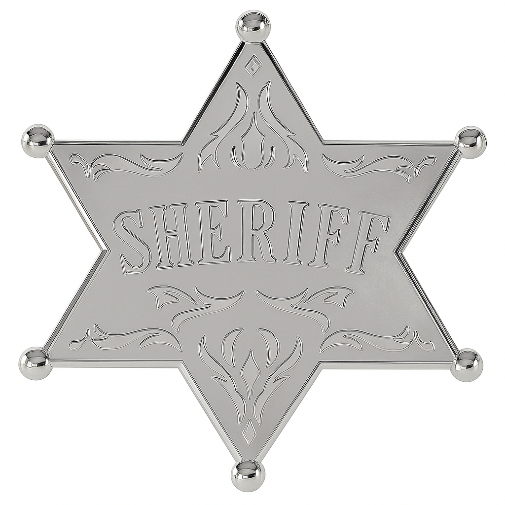 Silver Large Western Sheriff Badge Pin