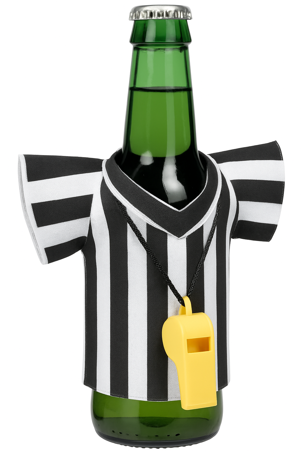Referee Jersey Bottle Coozie with Whistle