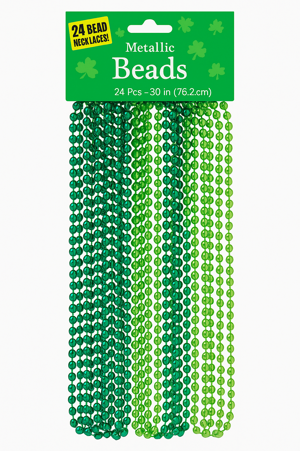St. Patrick's Day Green Bead Necklaces - 30" Long, 24 Pack