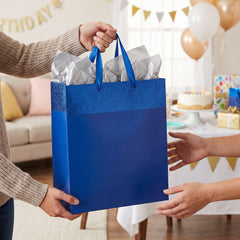 Large Glitter & Matte Gift Bag with Ribbon Handle