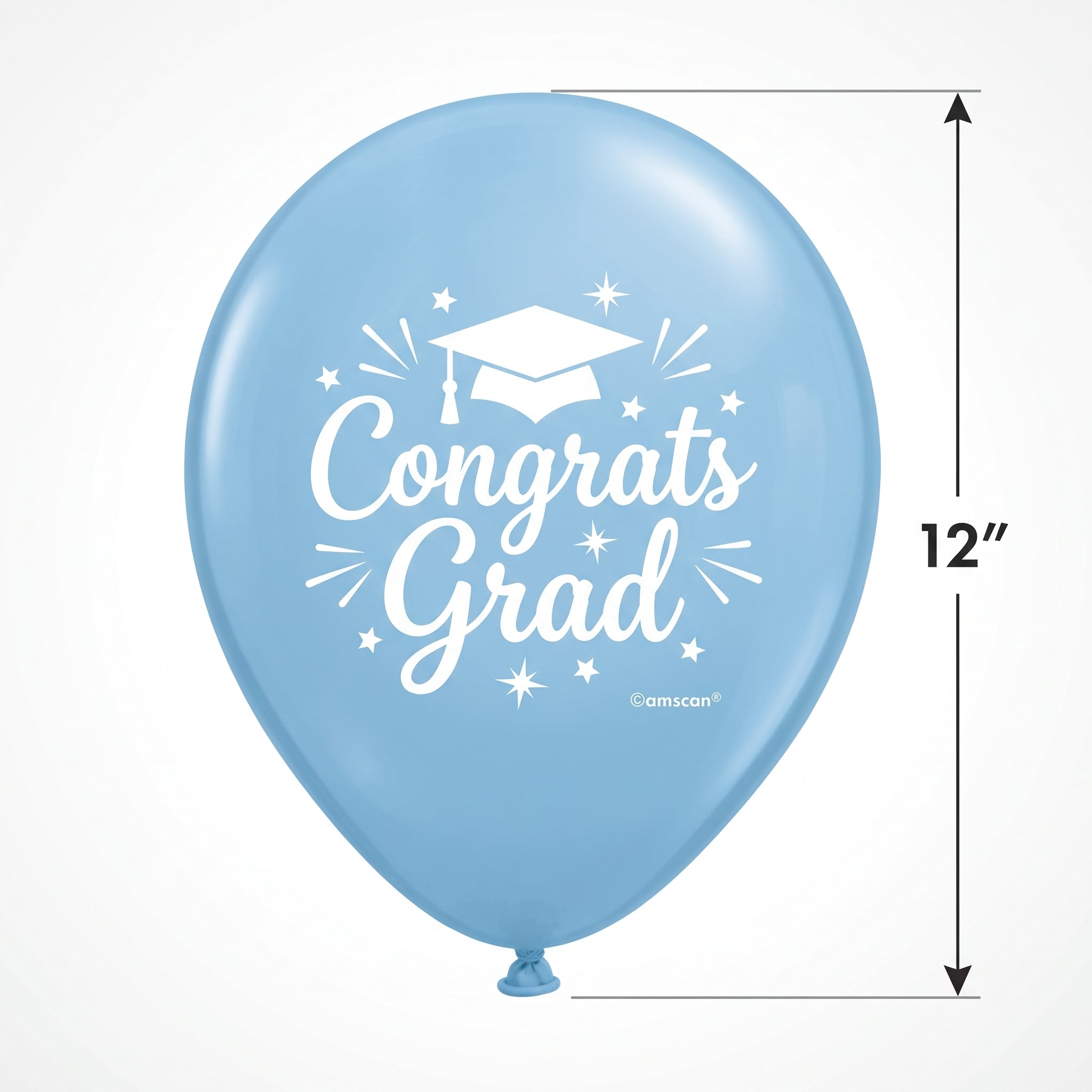 "Congrats Grad" Powder Blue Latex Balloons, 12-Inch, 15-Pack for Graduation