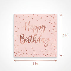Blush Birthday Beverage Napkins with Rose Gold "Happy Birthday" Design, 12-Pack - 5 In. X 5 In.