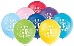 8ct, 12" 3Rd Happy Birthday Printed Latex Balloon