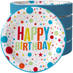 9 In. Birthday Print Paper Plates - 50 Ct.