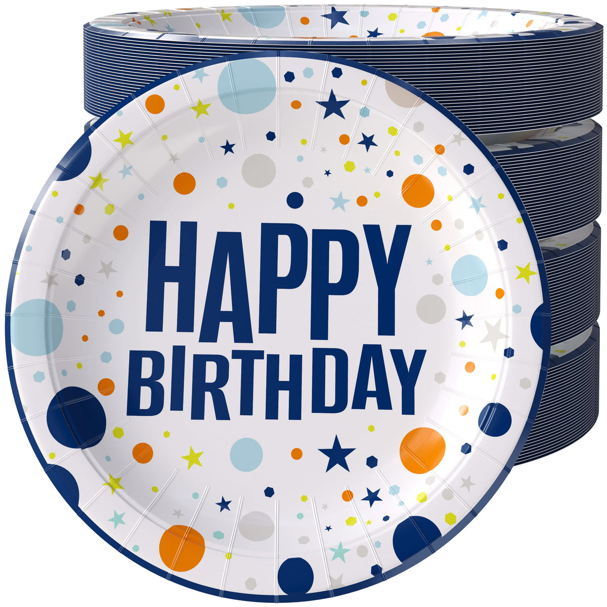 9 In. Blue Birthday Print Paper Plates - 50 Ct.| Case of 20