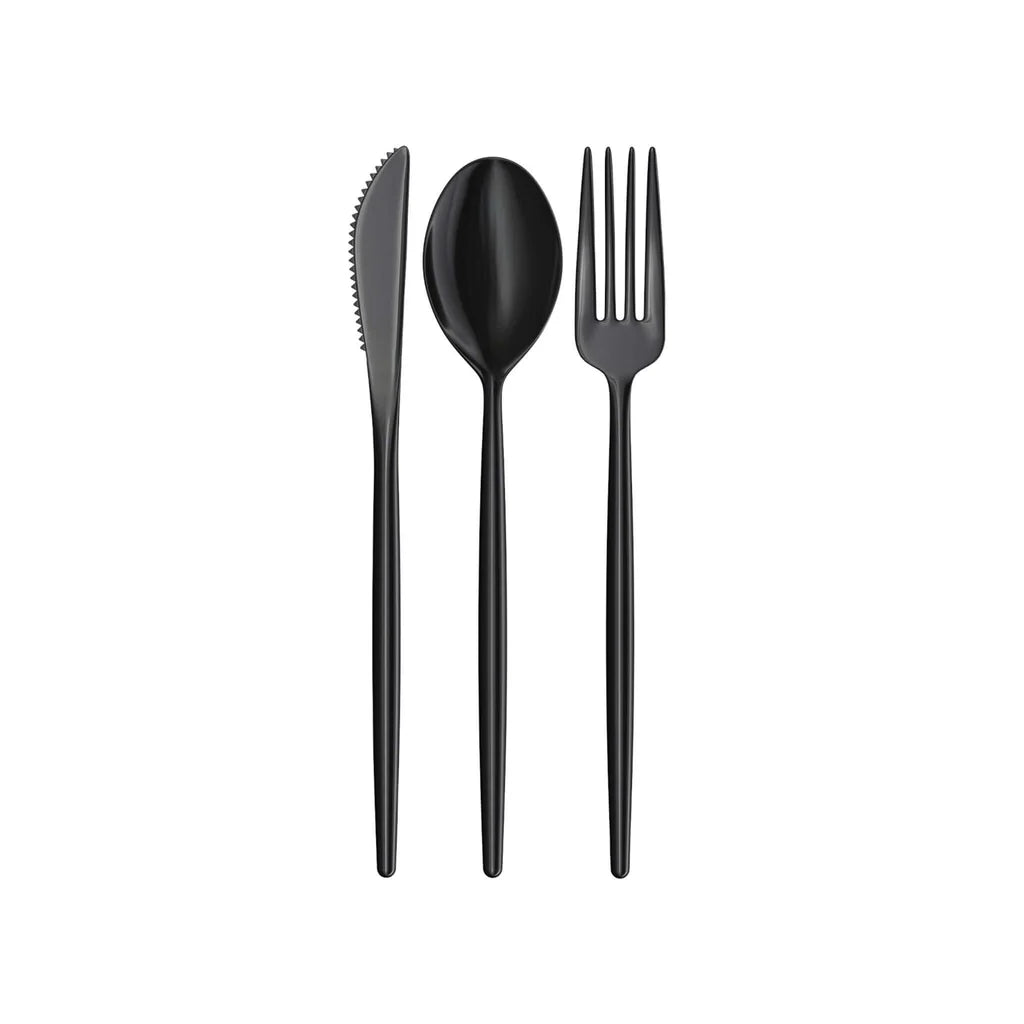 120 Pack Gloss Cutlery Set | Black 40/40/40