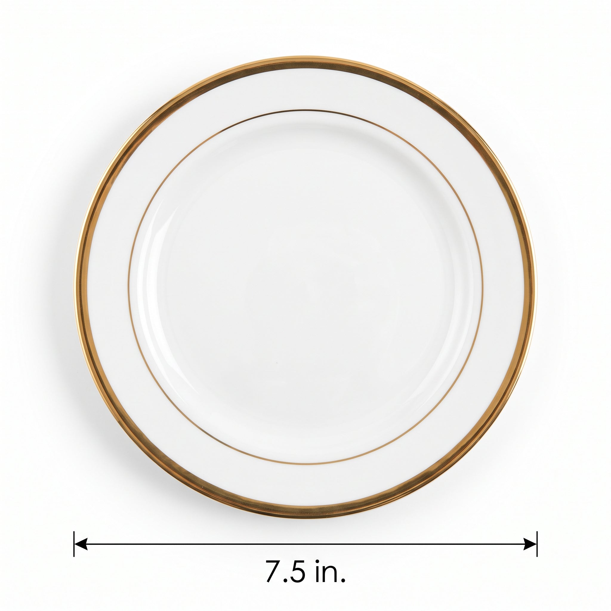 Elegant White and Gold Trim Plastic Dessert Plates - 7.5", 20-Pack