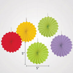 Vibrant Mini Rainbow Paper Fan Decorations - 5 Pack
