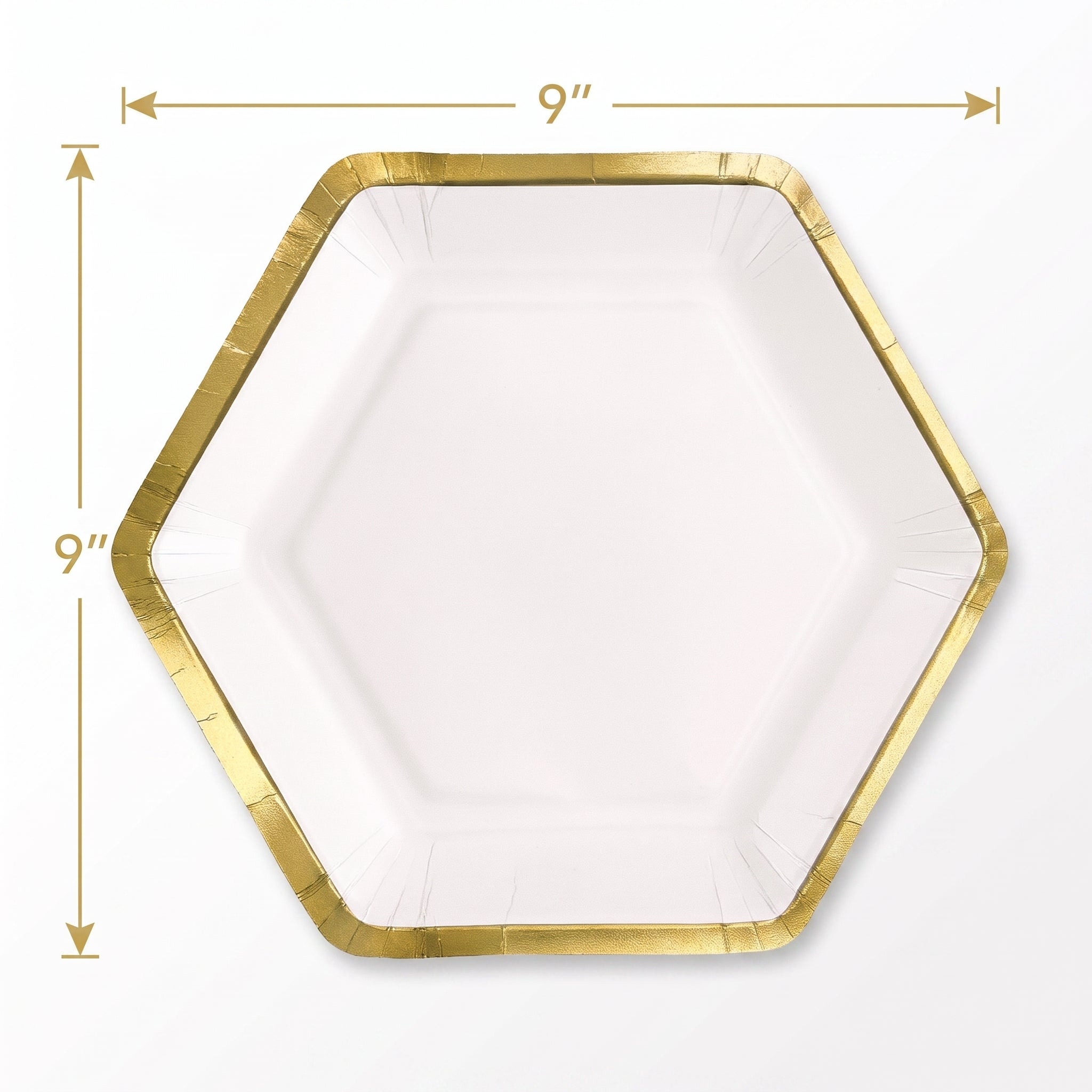 Elegant White Hexagon 9" Metallic Paper Plates