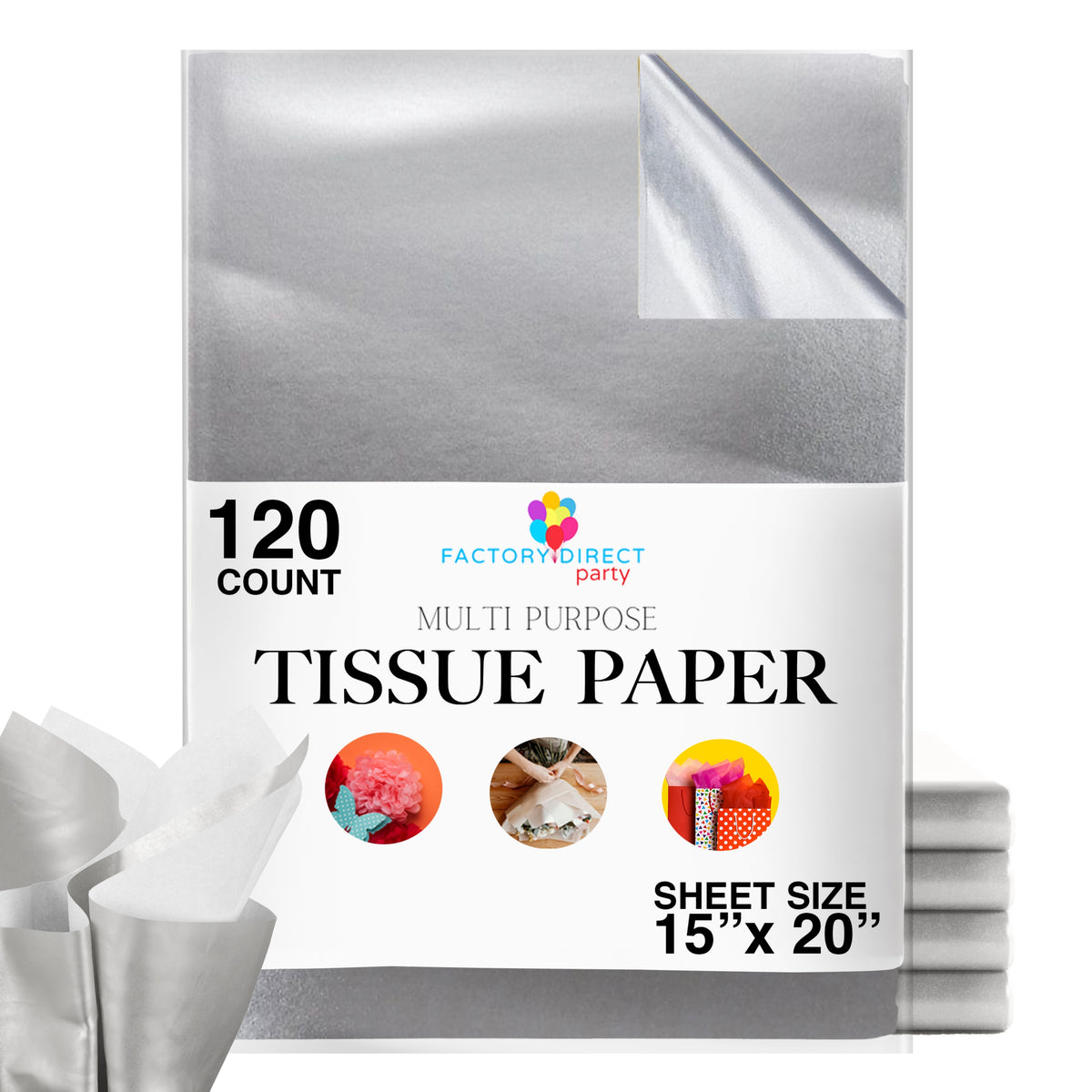 Silver Tissue Paper 15 In. x 20 In. | 120 Sheets