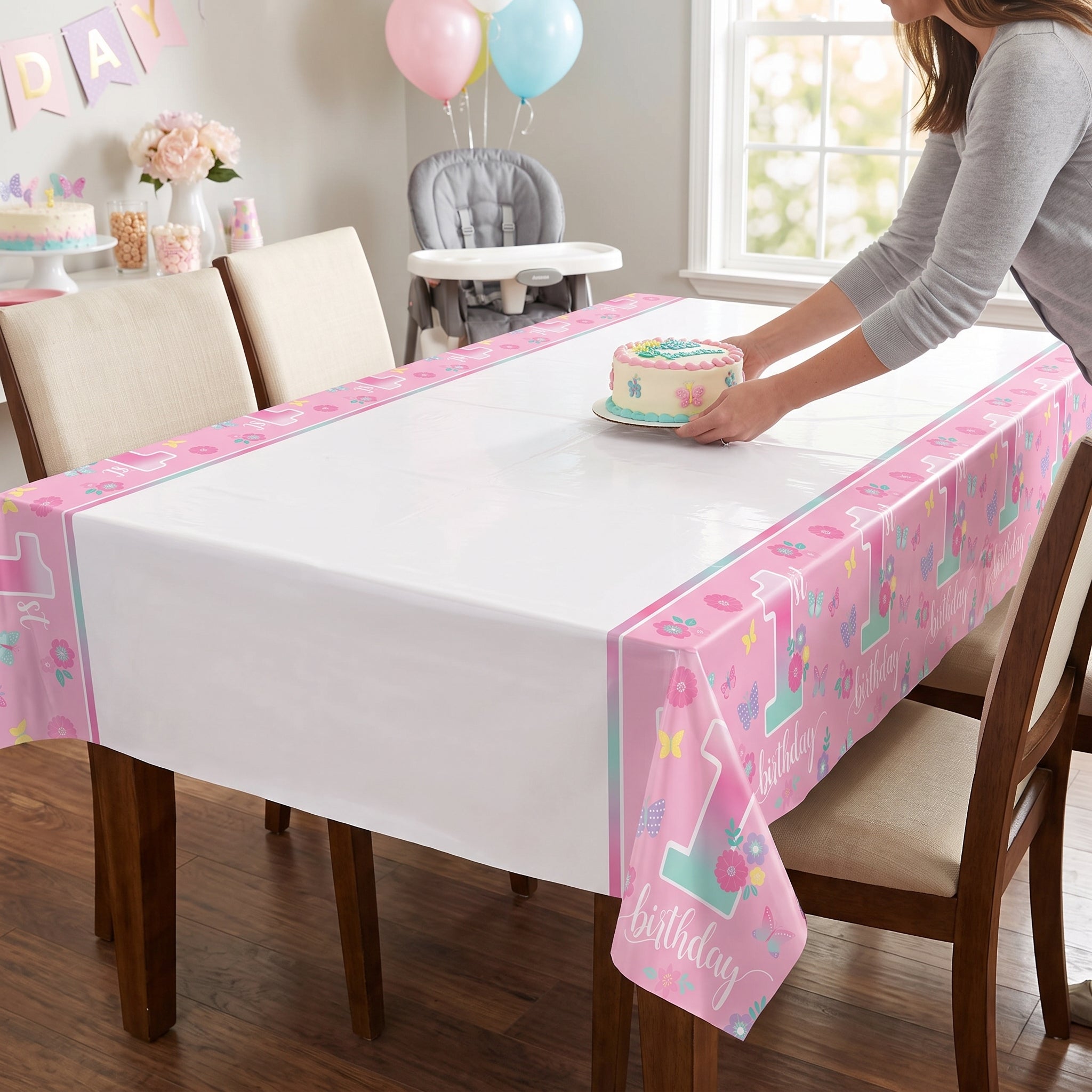 Butterfly Garden 1st Birthday Plastic Table Cover