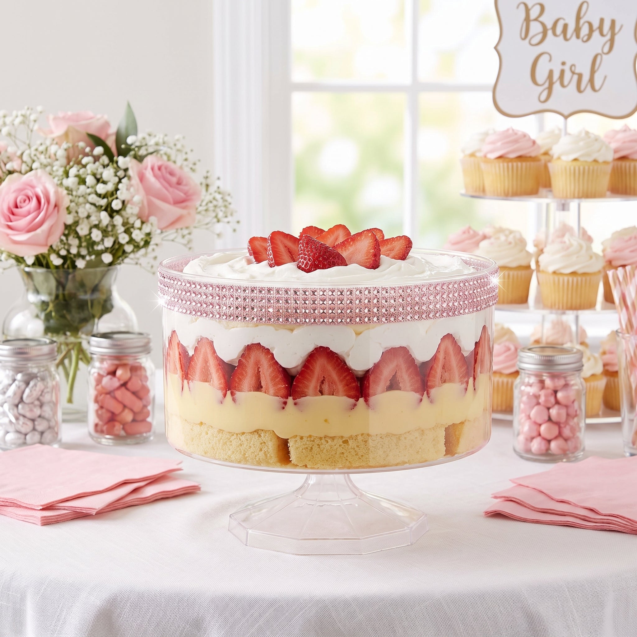 Pink Rhinestone Plastic Trifle Container