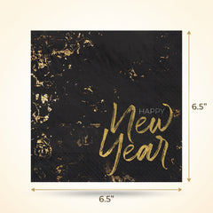 "Cheers for the New Year" Black and Gold Lunch Napkins - 6.5 In. x 6.5 In., 40-Pack