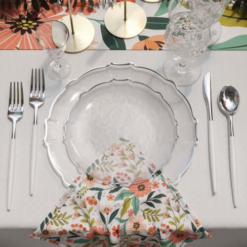 9 In. Clear/Silver Petal Plates | 120 Count