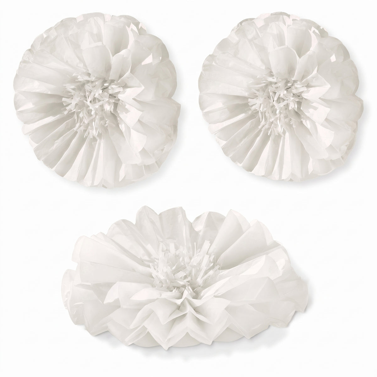 White Fluffy Flower Tissue Pom Poms - 16" Decorative Set for Weddings