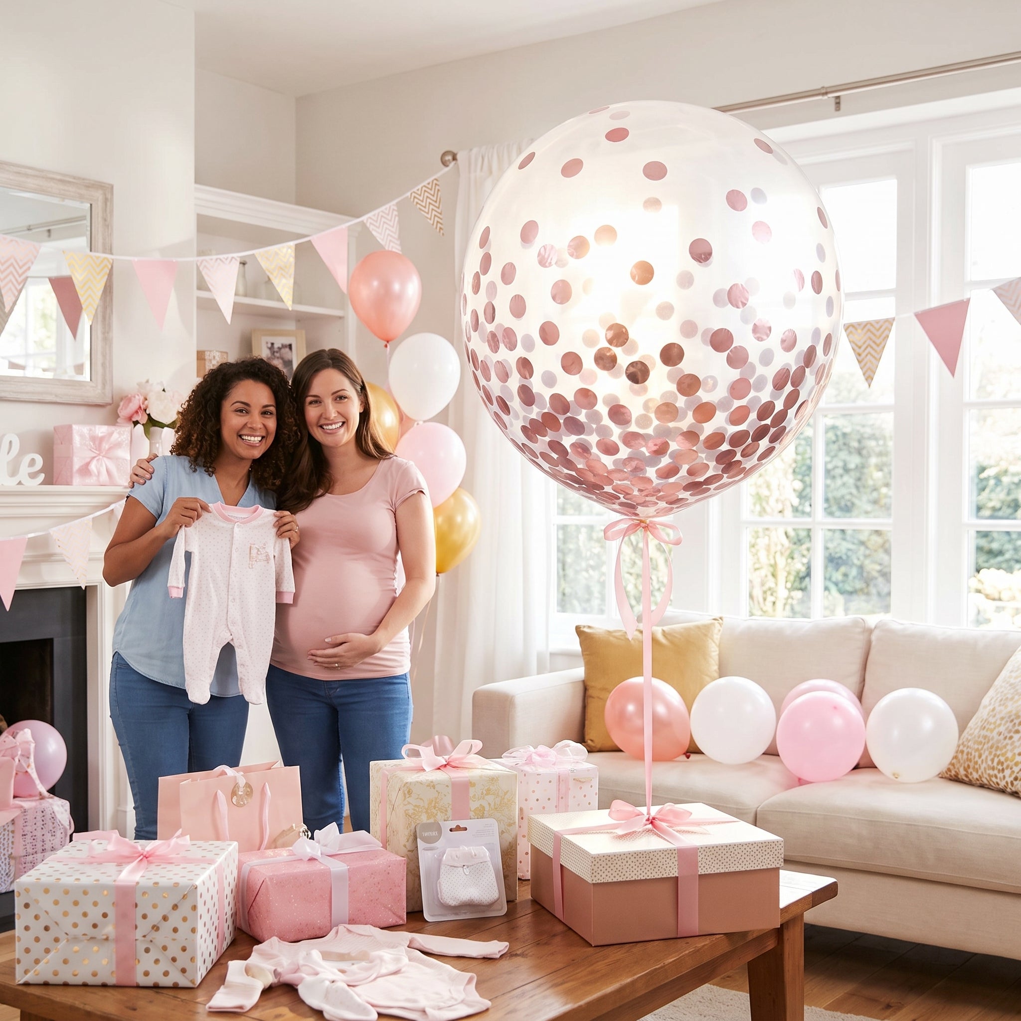 Metallic Pink Confetti Latex Balloons, 24-Inch, 2-Pack