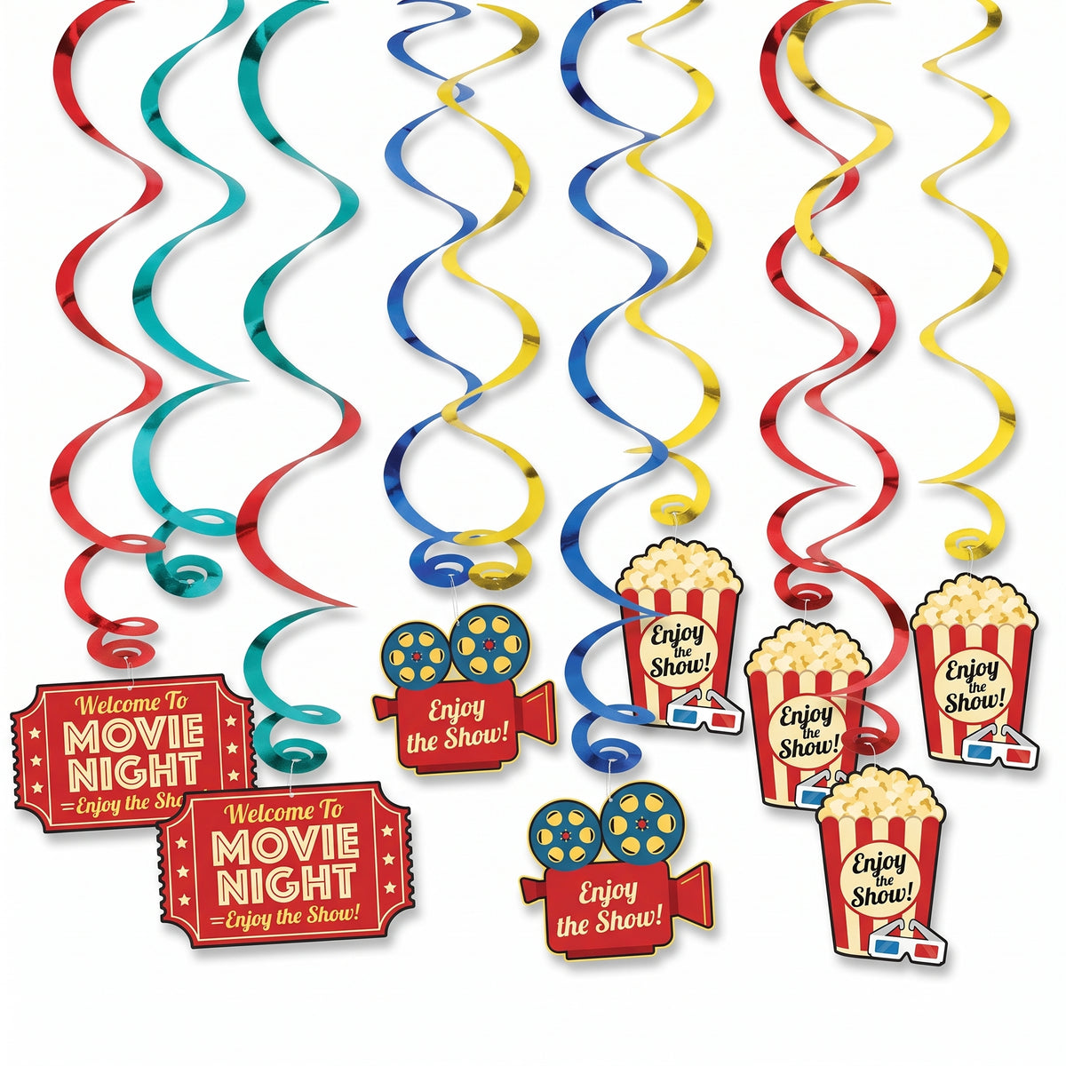 Movie Night Swirl Hanging Decorations - Hollywood Theme, 12-Pack
