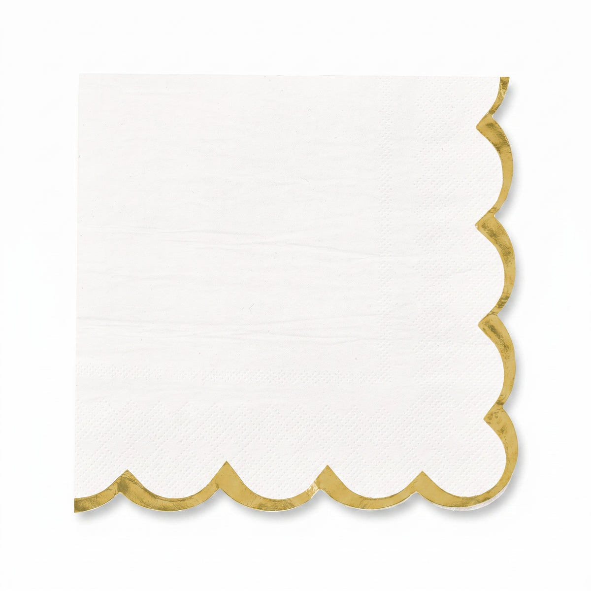 Elegant White Lunch Napkins - 6.5 In. x 6.5 In. with Gold Scalloped Edge