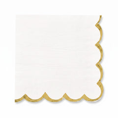Elegant White Lunch Napkins - 6.5 In. x 6.5 In. with Gold Scalloped Edge