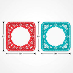 Viva La Party Fiesta Square Dinner Plates, Red/Turquoise, 10-Inch, 20-Pack - 10 in.