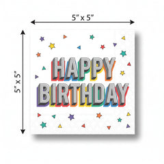 Colorful "Happy Birthday" Beverage Napkins - 5 In. X 5 In.