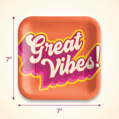 Summer Throwback "Great Vibes!" 7" Square Paper Plates - 20ct