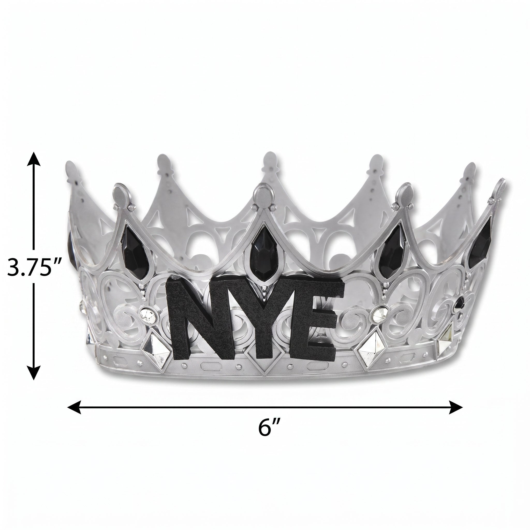Silver "NYE" Royal Jeweled Crown Tiara for New Year's Eve