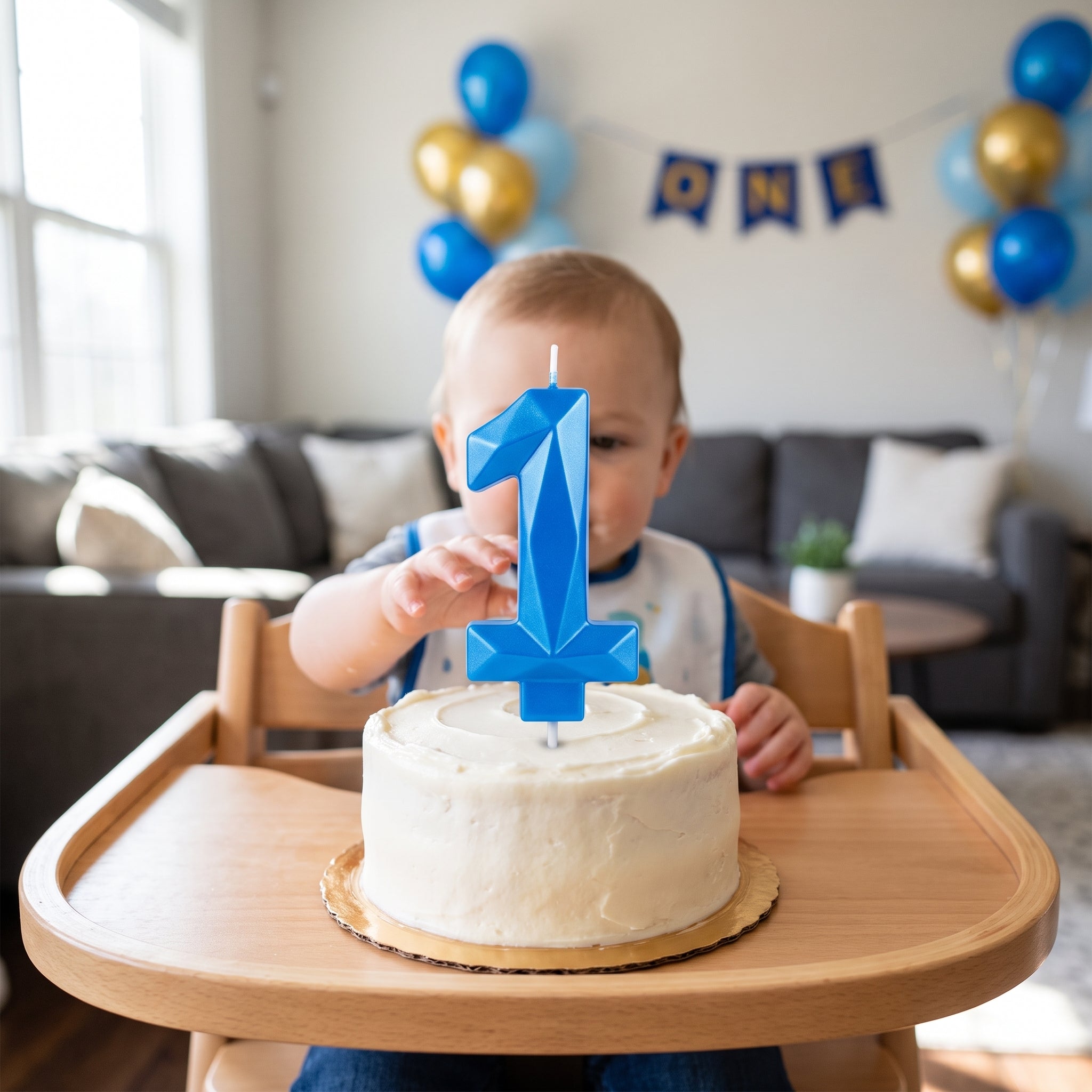 Bright Blue Number 1 Birthday Candle - 5.25-Inch Molded Design