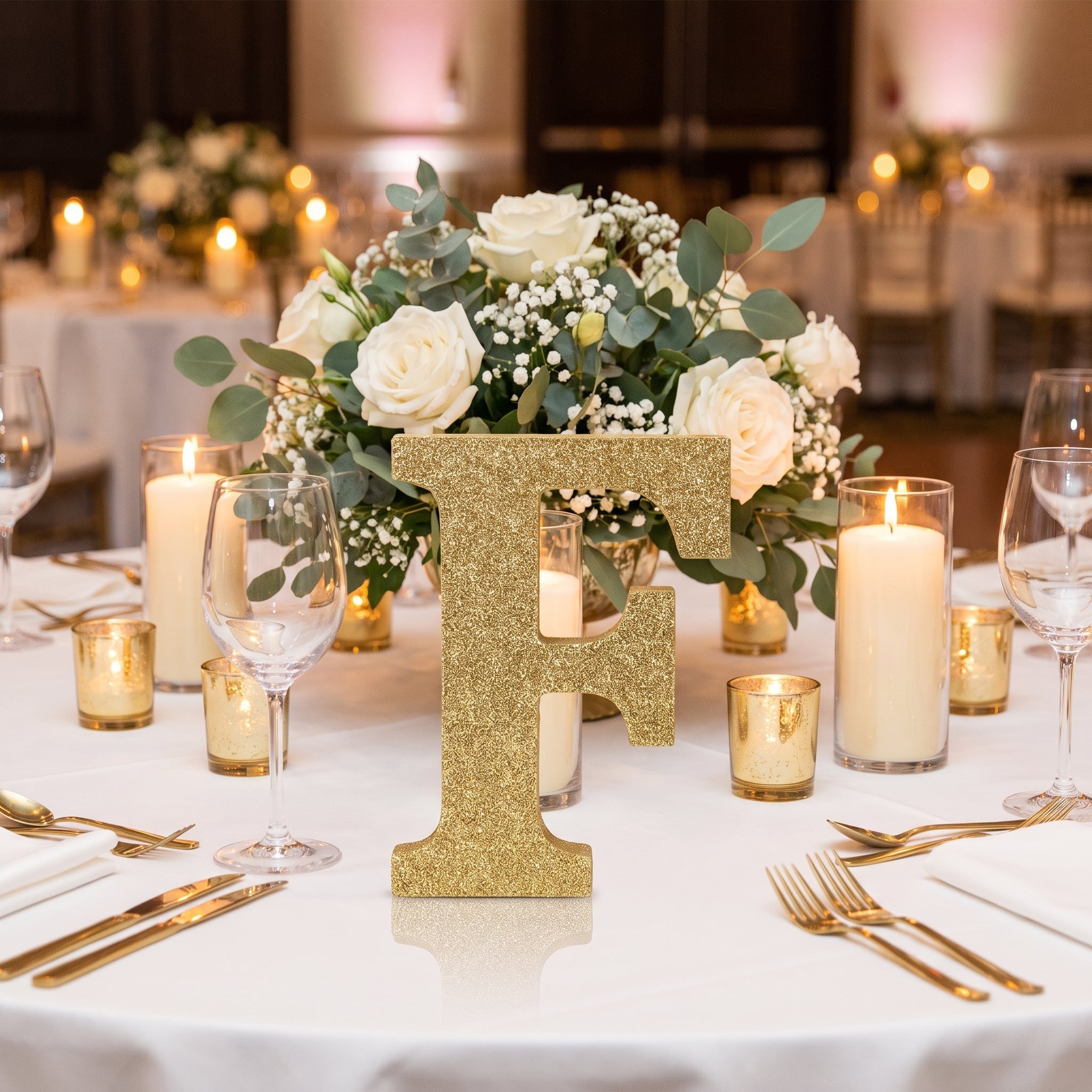 Glitter Gold Letter F Decoration Sign - 4 Inch