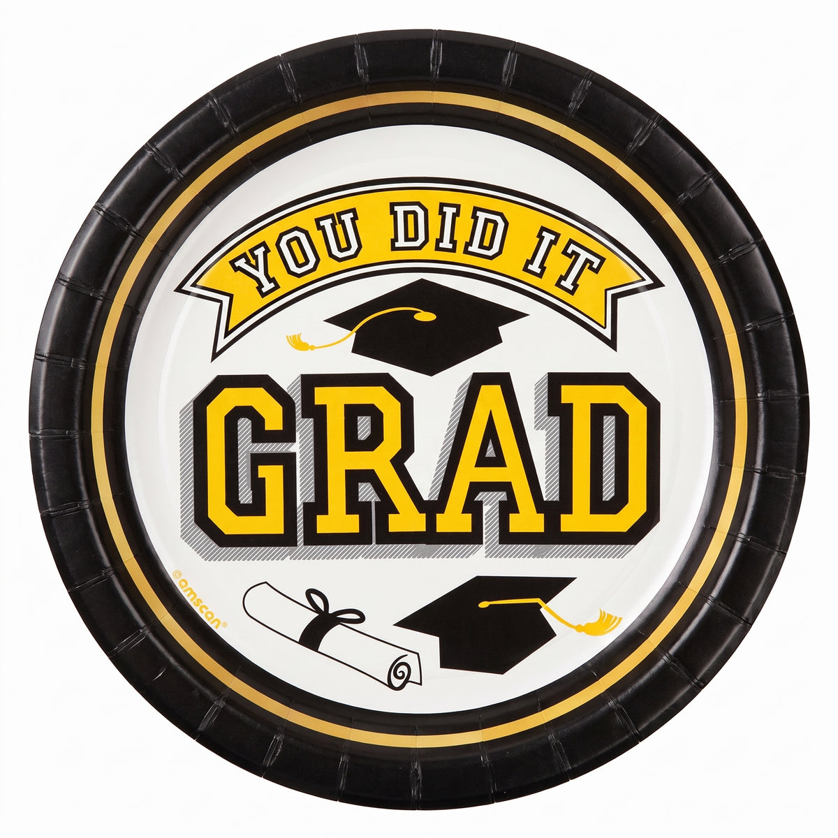 "You Did It Grad" Yellow Graduation Party Plates - 6.75-Inch Round, 20-Pack