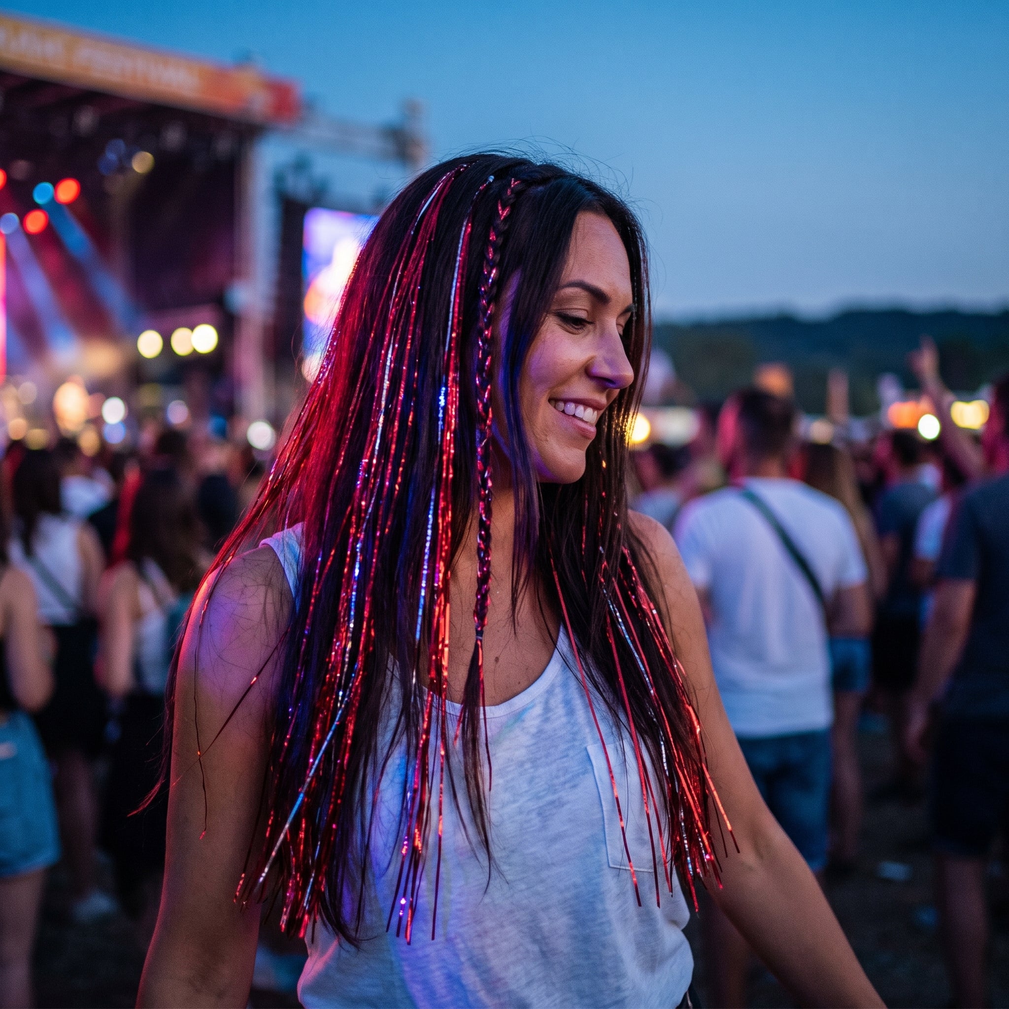 Red Tinsel Hair Extensions