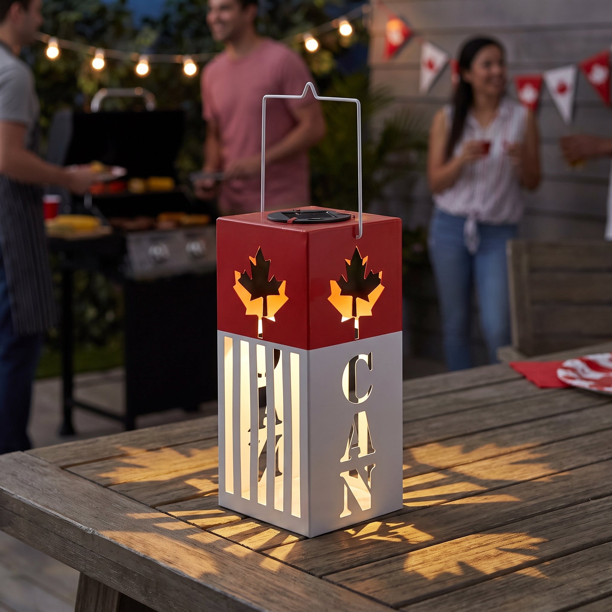 Canada Day Solar Lantern with Maple Leaf Cutouts