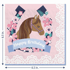 Saddle Up Horse Birthday Lunch Napkins - 6.5 In. x 6.5 In. - Pink, 16-Pack
