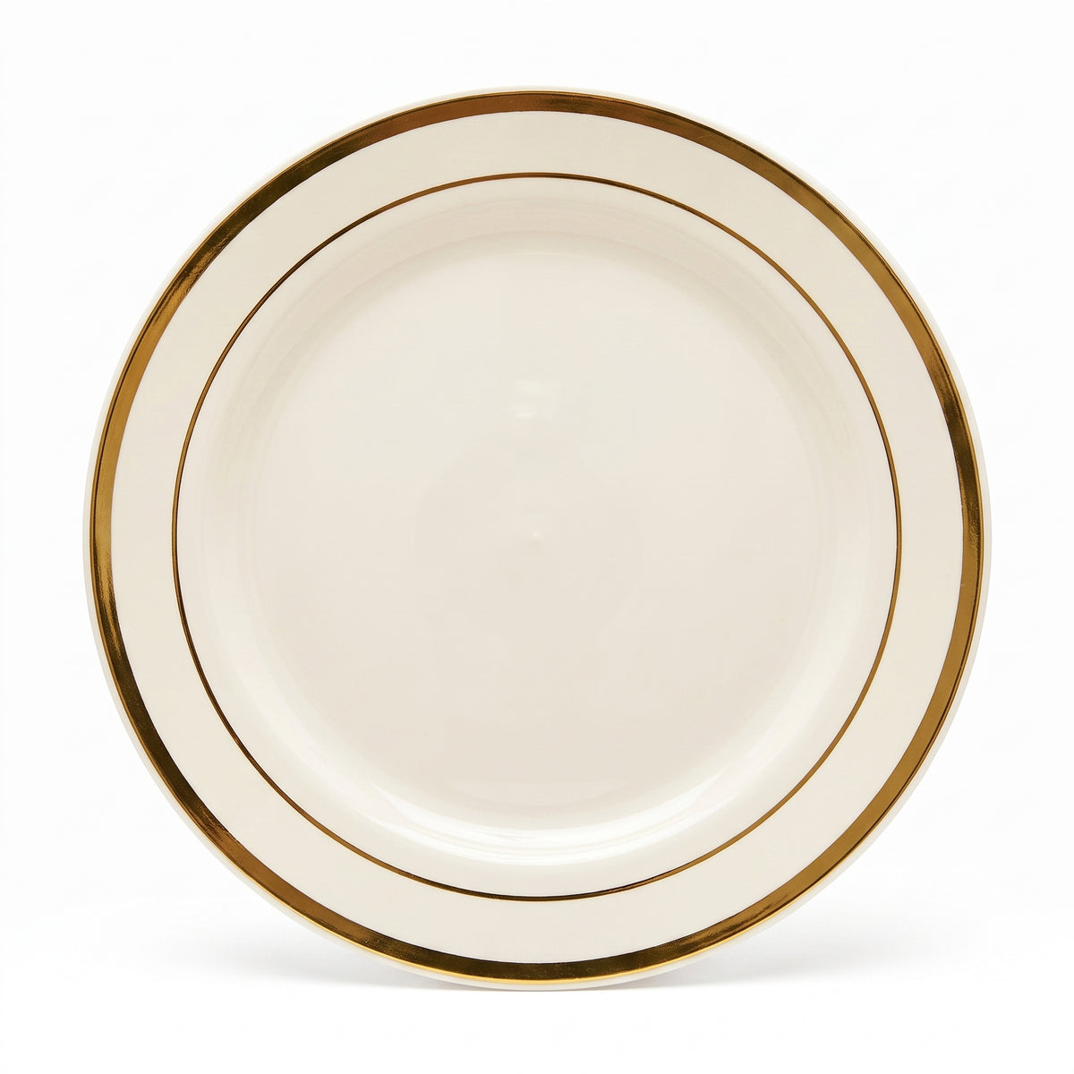 Elegant Gold Trimmed Cream Plastic Dessert Plates - 7.5", 20 Pack