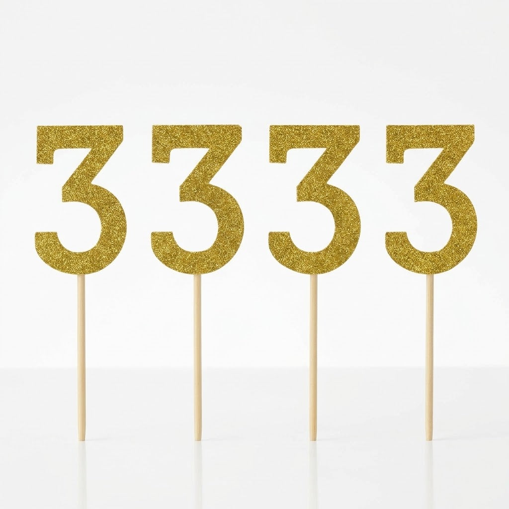 Glitter Gold Number 3 Party Picks, 7-Inch, 4-Pack