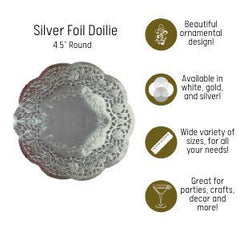 4.5 In. Round Silver Foil Doilies | 20 Count