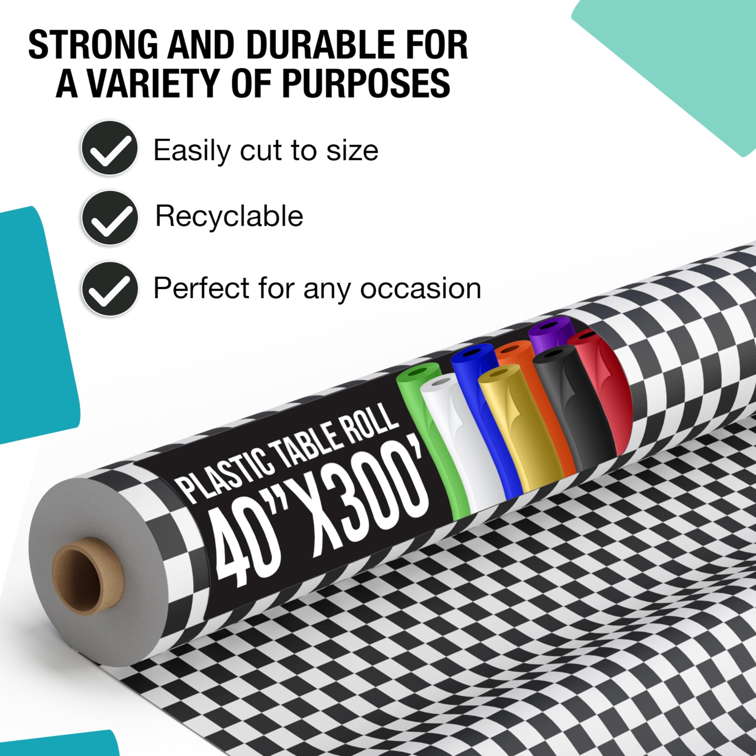 40 In. x 300 Ft. Black/White Checkered Table Roll | Case of 4