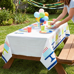 Modern Birthday Cake Plastic Table Cover, Reusable, 54x102 inches