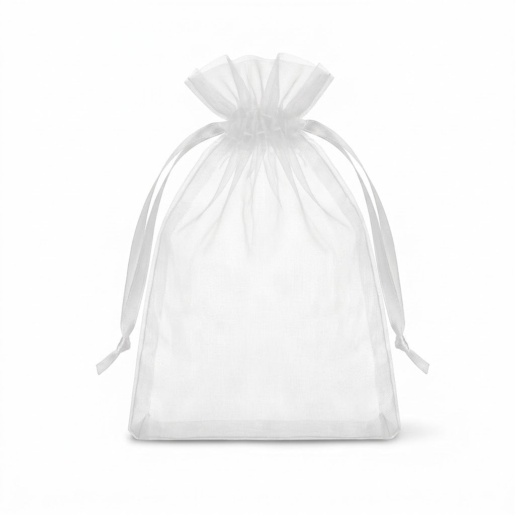 Elegant White Organza Wedding Favor Bags - 12 Pack