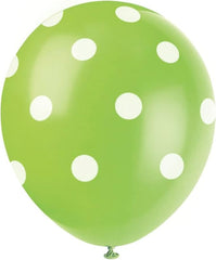 6ct, 12" Lime Green Polka Dot Latex Balloon