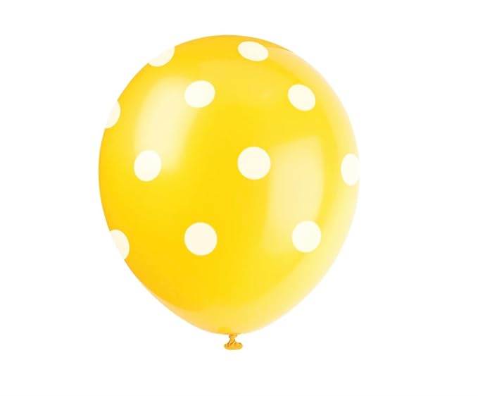 6ct, 12" Yellow Polka Dot Latex Balloon