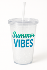 Summer Vibes Light-Up Plastic Tumbler with Straw, 16 oz