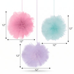Fluffy Pastel Tulle Hanging Decorations - 3 Pack