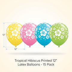 Tropical Hibiscus Printed 12" Latex Balloons - 15 Pack