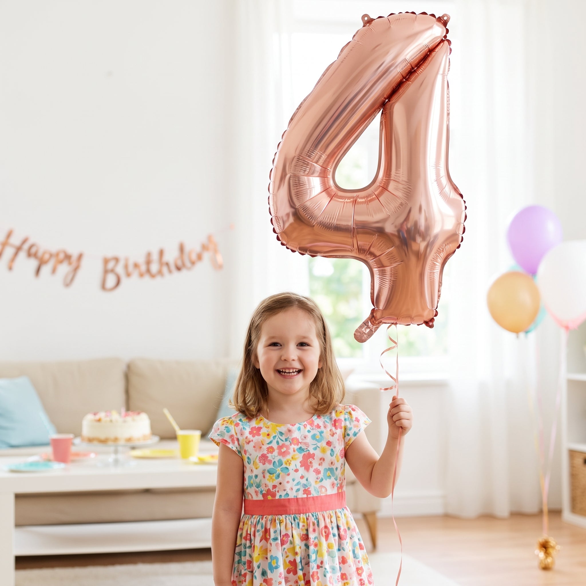 Rose Gold Cursive Number 4 Foil Balloon - Air-Filled, 8-Inch