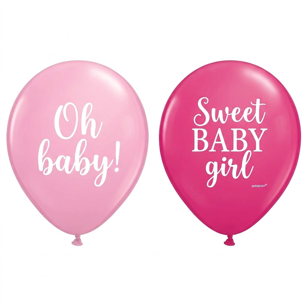 Floral Baby Girl Pink Latex Balloons, 12-Inch, 15-Pack
