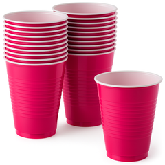 Bright Pink Plastic Party Cups - 18oz (50-Pack)